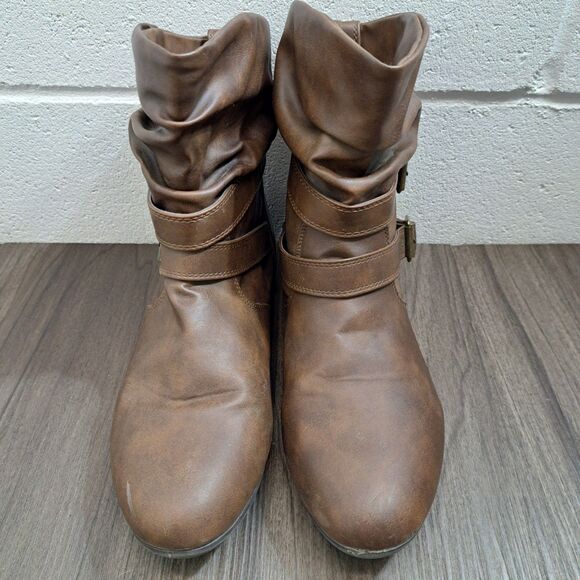 Joe Boxer Slouchy Boots. Brown Casual Pull On Boots With Buckle Women's Size 8 M - Picture 3 of 7